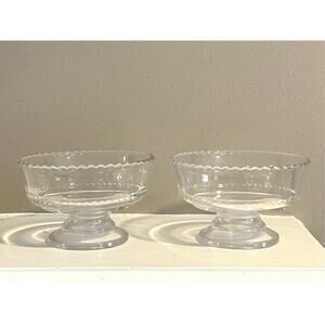 Vintage EAPG Sawtooth Edge Clear Glass Pedestal Berry Bowls/Small Bowls Set of 2